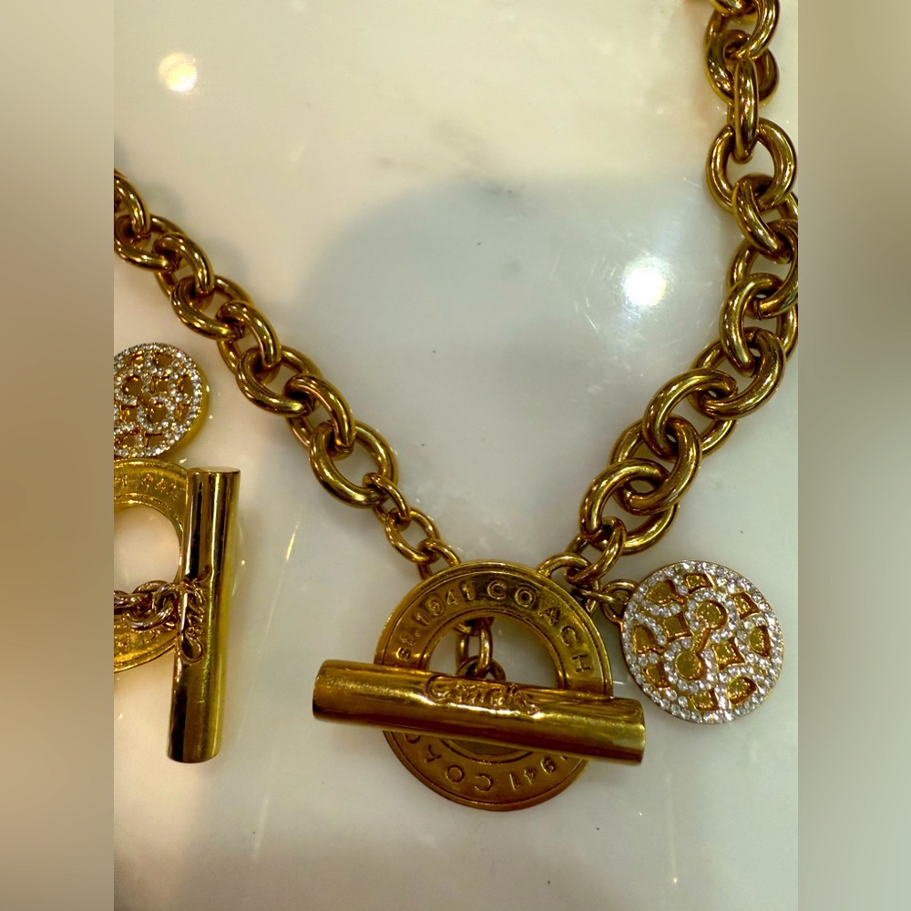 Coach Gold Link Toggle closure necklace and bracelet set